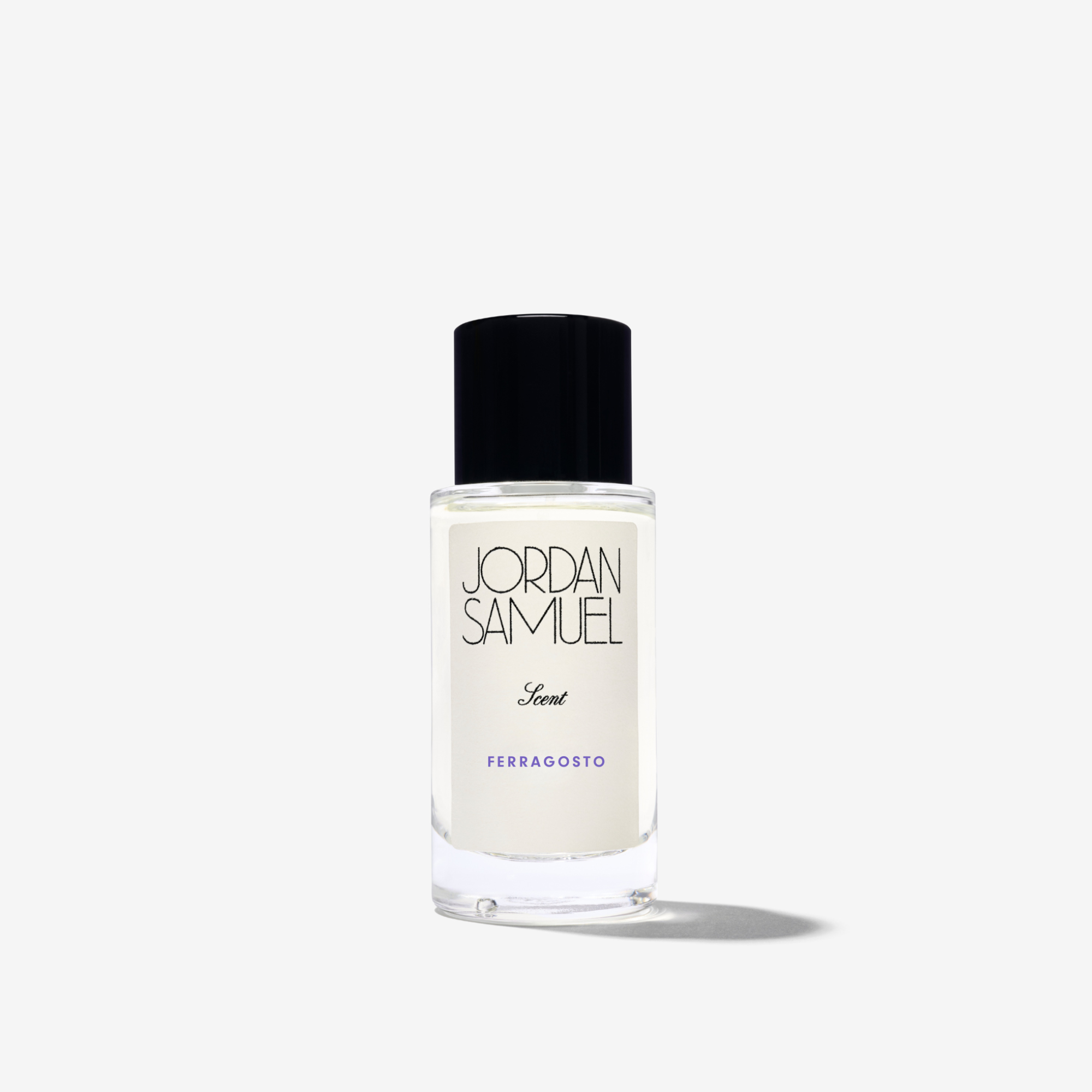 Jordan Samuel Ferragosto Perfume bottle labeled with black cap on a white background