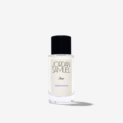 Jordan Samuel Ferragosto Perfume bottle labeled with black cap on a white background